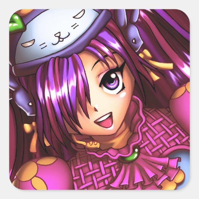 Anime Girl Quadratischer Aufkleber (Vorderseite)