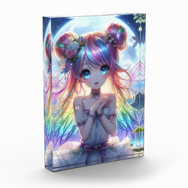 Anime Girl Rainbow Hair Singing Moon Fairy Fotoblock (Links)