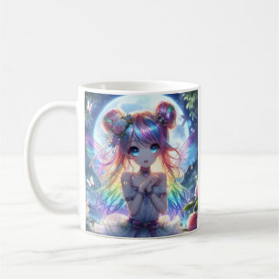Anime Girl Rainbow Hair Singing Moon Fairy Kaffeetasse