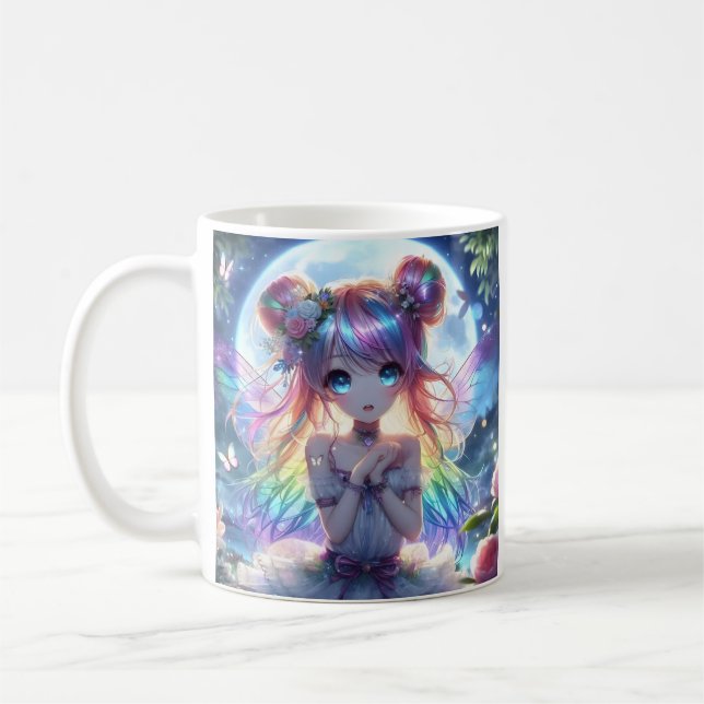 Anime Girl Rainbow Hair Singing Moon Fairy Kaffeetasse (Links)