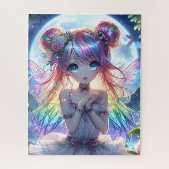 Anime Girl Rainbow Hair Singing Moon Fairy Puzzle (Vertikal)