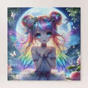 Anime Girl Rainbow Hair Singing Moon Fairy Puzzle