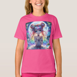 Anime Girl Rainbow Hair Singing Moon Fairy T-Shirt
