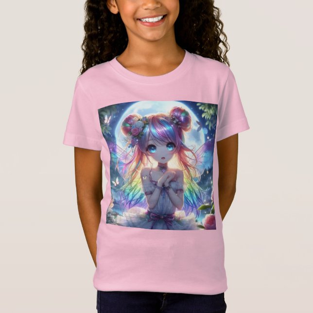 Anime Girl Rainbow Hair Singing Moon Fairy T-Shirt (Vorderseite)