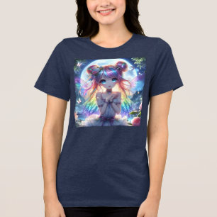 Anime Girl Rainbow Hair Singing Moon Fairy Tri-Blend Shirt