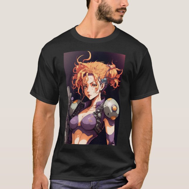 Anime Girl Sexy Space Warrior Soldier Orange Hair T-Shirt (Vorderseite)