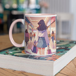 Anime Girl Shopping Zweifarbige Tasse