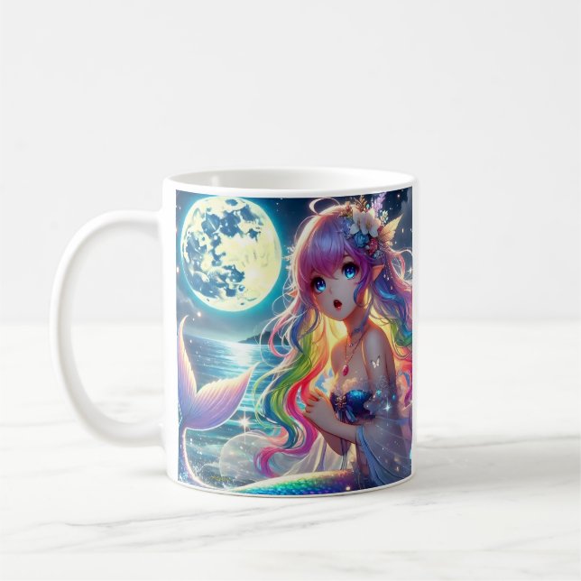 Anime Girl Singing Moonlight Pixie Rainbow Mermaid Kaffeetasse (Links)