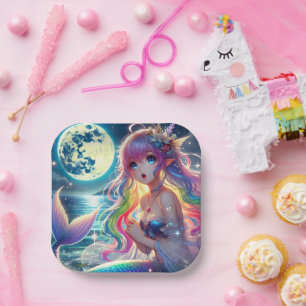 Anime Girl Singing Moonlight Pixie Rainbow Mermaid Pappteller