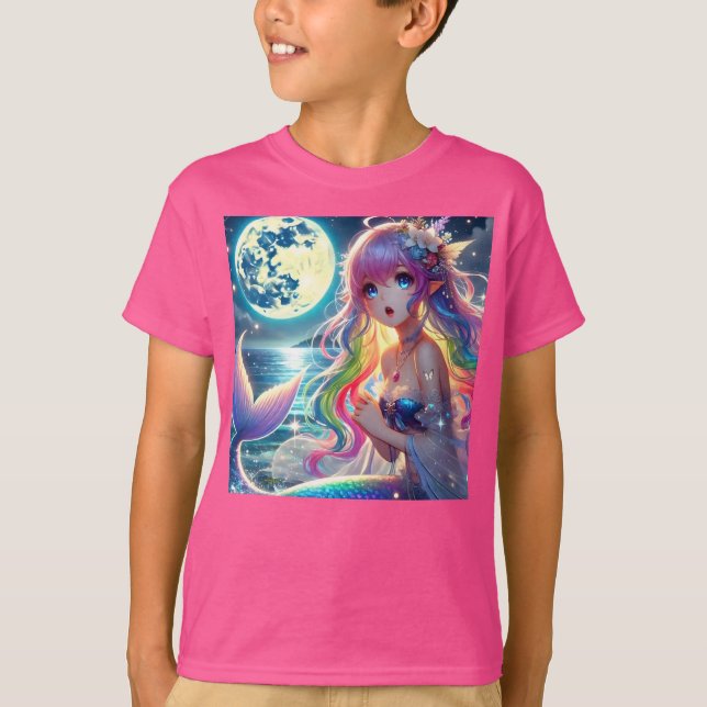 Anime Girl Singing Moonlight Pixie Rainbow Mermaid T-Shirt (Vorderseite)