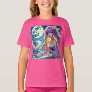 Anime Girl Singing Moonlight Pixie Rainbow Mermaid T-Shirt