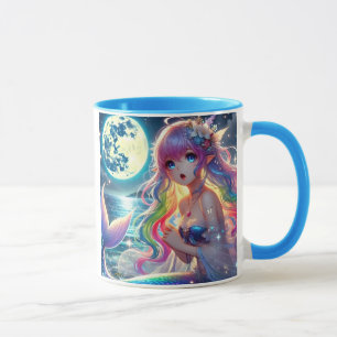 Anime Girl Singing Moonlight Pixie Rainbow Mermaid Tasse