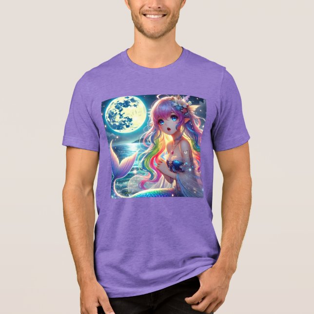 Anime Girl Singing Moonlight Pixie Rainbow Mermaid Tri-Blend Shirt (Vorderseite)