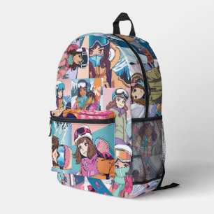 Anime Girl Snowboarder Collage Backpack Bedruckter Rucksack
