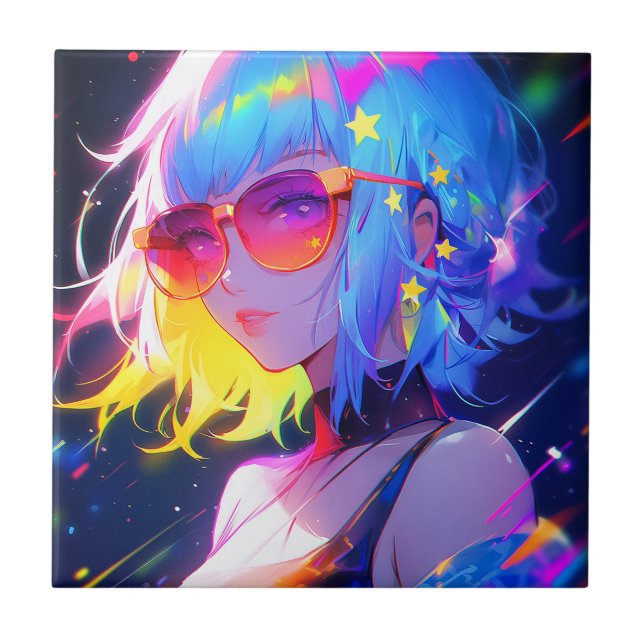 Anime Girl Stars Fliese (Vorderseite)