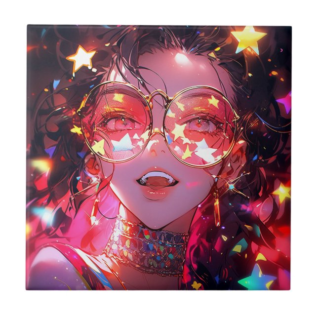 Anime Girl Stars Fliese (Vorderseite)