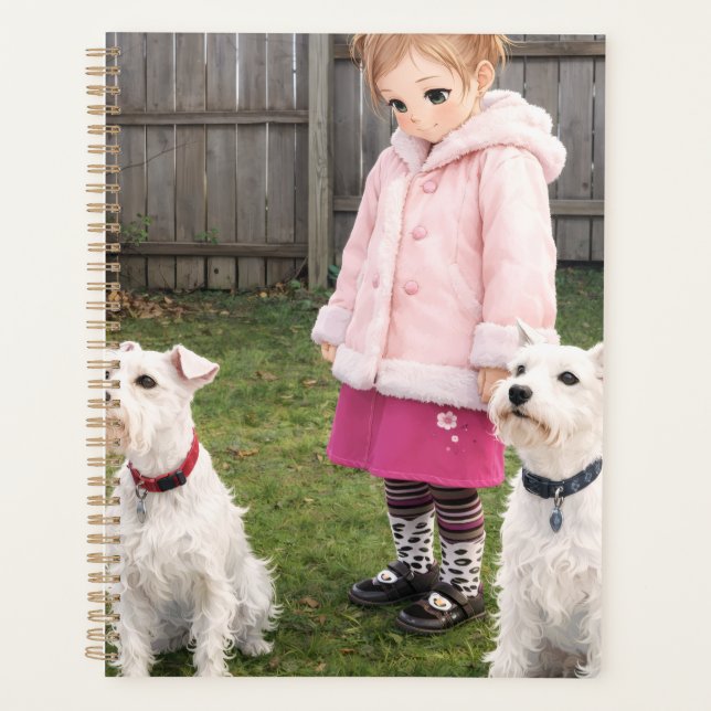 Anime Girl & Two Dogs Weekly Planner Planer (Vorderseite)
