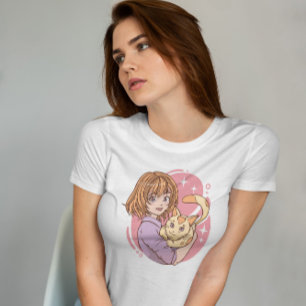 Anime Girl umarmt eine Katze T-Shirt