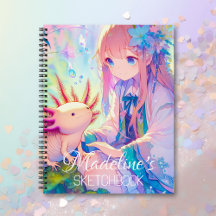 Anime Girl und Axolotl Personalisiert Sketchbook
