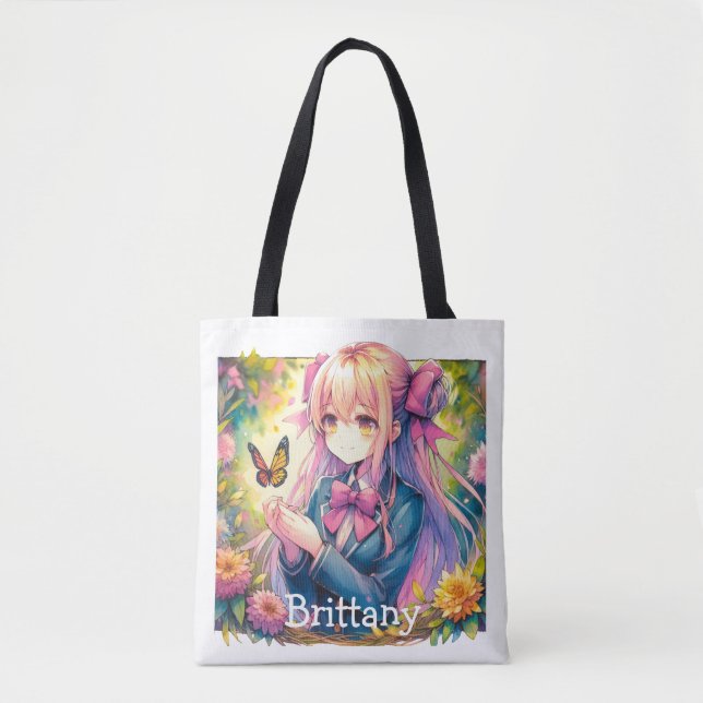 Anime Girl und Butterfly Wasserfarbe Personalisier (Vorderseite)
