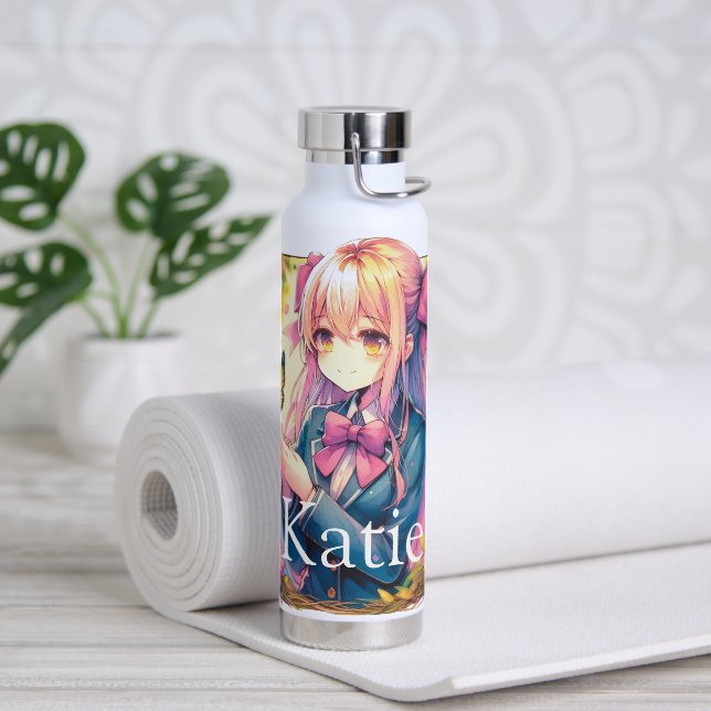 Anime Girl und Butterfly Wasserfarbe Personalisier Trinkflasche (Yoga)