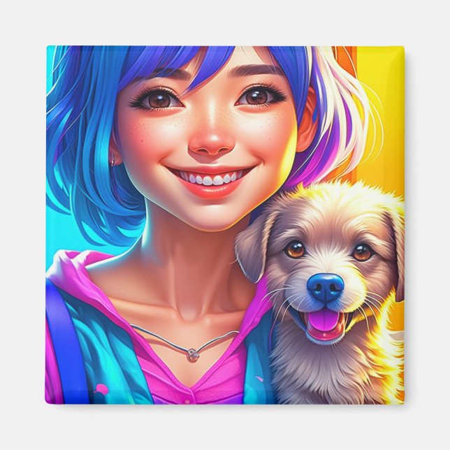 Anime Girl und Puppy Dog Magnet (Vorne)