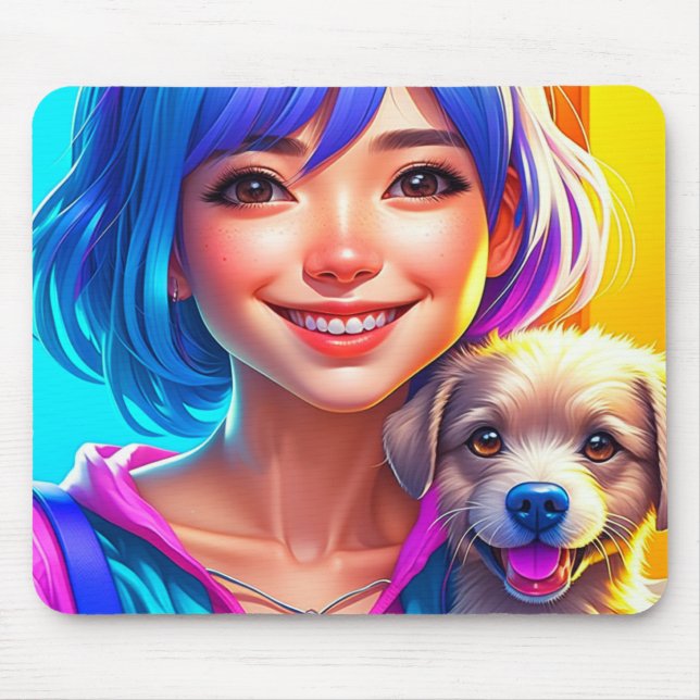 Anime Girl und Puppy Dog Mousepad (Vorne)