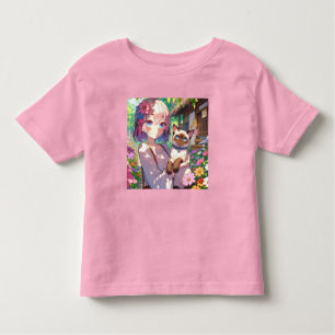 Anime Girl und Siamese Cat Kleinkind T-shirt