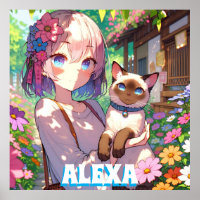 Anime Girl und Siamese Cat Personalisiert