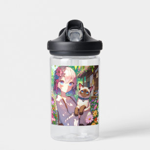 Anime Girl und Siamese Cat Personalisiert Trinkflasche