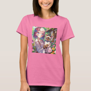Anime Girl und Siamese Cat T-Shirt