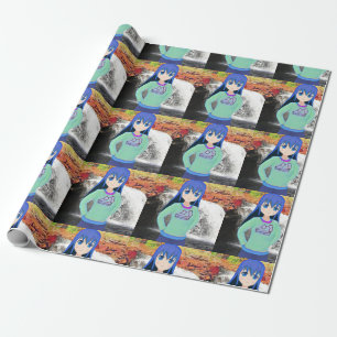 Anime-Girl- und Wasserfallpapier Geschenkpapier