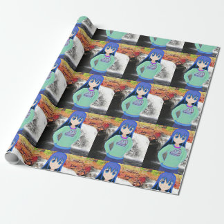 Anime-Girl- und Wasserfallpapier Geschenkpapier
