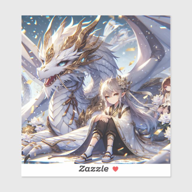 Anime Girl und White and Gold Dragon Aufkleber (Blatt)