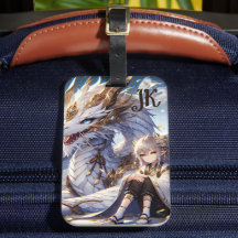 Anime Girl und White and Gold Dragon Mit Monogramm