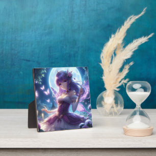 Anime Girl Violet Butterfly Wing Moon Fairy Fotoplatte