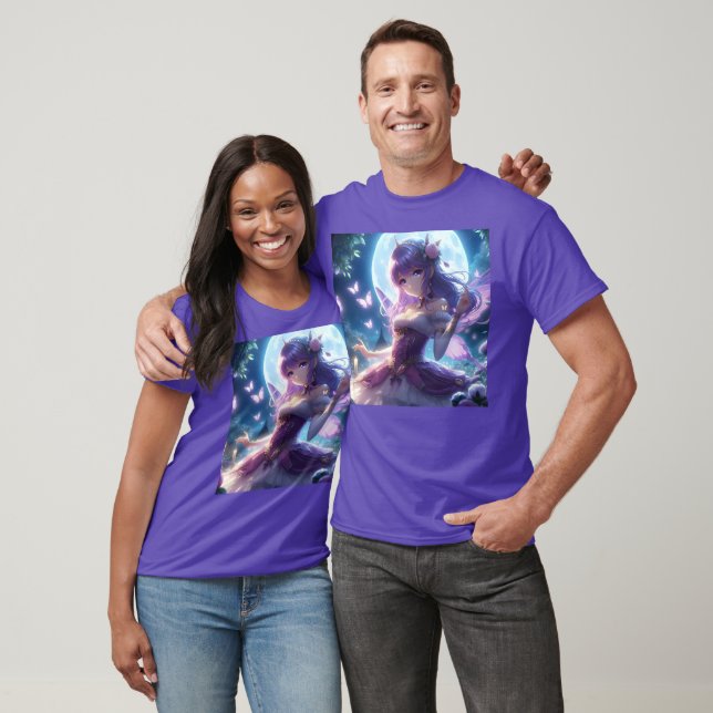 Anime Girl Violet Butterfly Wing Moon Fairy T-Shirt (Unisex)