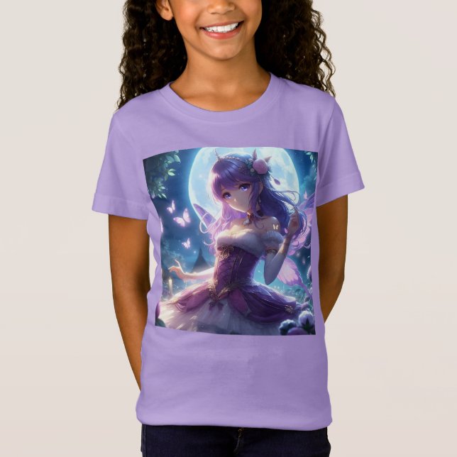 Anime Girl Violet Butterfly Wing Moon Fairy T-Shirt (Vorderseite)
