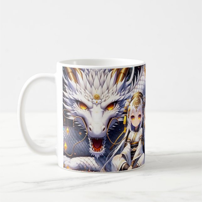 Anime Girl Warrior und Dragon Ai Art Kaffeetasse (Links)