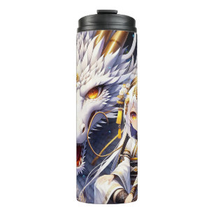 Anime Girl Warrior und Dragon Ai Art Thermosbecher