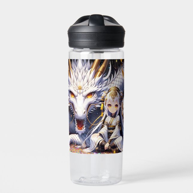Anime Girl Warrior und Dragon Ai Art Trinkflasche (Vorderseite)