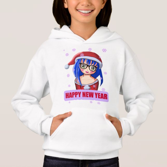Anime Girl Weihnachtsmannmütze Hoodie (Vorderseite)