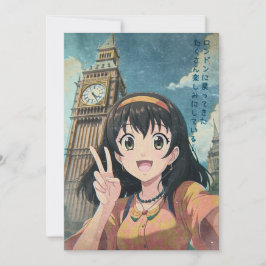 Anime Girl with Big Ben, London - Retro Kawaii Art Dankeskarte