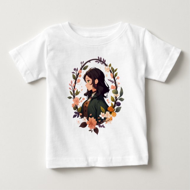 Anime Girl with Leaf - Niedliches Blumenportrait A Baby T-shirt (Vorderseite)
