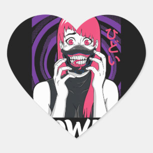 Anime Girl Yandere Horror Face Alien Kawaii Goth Herz-Aufkleber