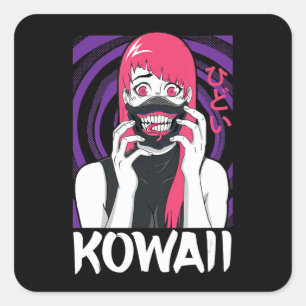Anime Girl Yandere Horror Face Alien Kawaii Goth Quadratischer Aufkleber