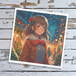 Anime Girl zu Weihnachten oder Silvester Serviette