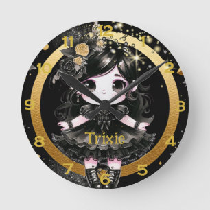 Anime Girls Kawaii Goth Niedliche Dekoration Black Runde Wanduhr