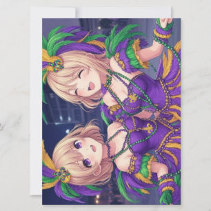 Anime Girls Mardi Gras Feiertagskarte