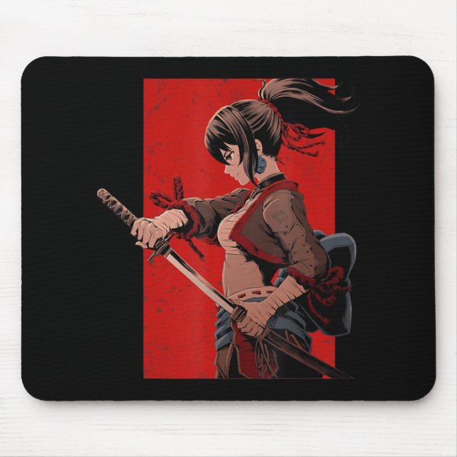 Anime Girls Teens Samurai Waifu Japanisch Otaku Ka Mousepad (Vorne)